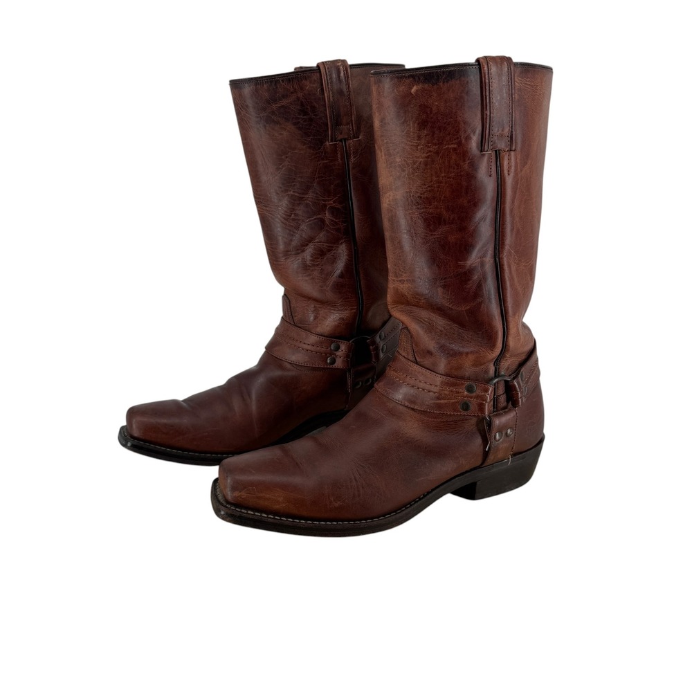 Caborca Harness O Ring Moto Biker Boots Men 9.5EE Wide Brown Leather Western
